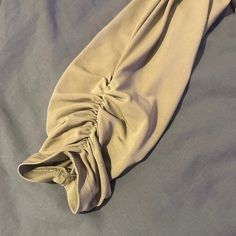 Susan Graver Liquid Knit  Women's Open Front Cardigan in Tan/Taupe color